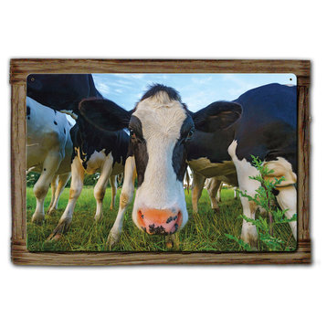 Cows Framed Metal Print, Farm House Wall Decor, 18x26"