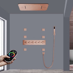 Thermostatic Recessed Ceiling Mount Led Rainfall Shower System, Remote Control - Showerheads And Body Sprays