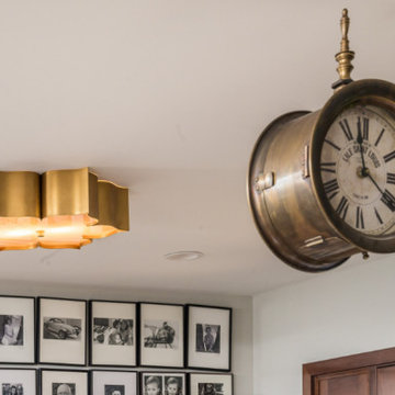 Brass Ceiling Light & Vintage Wall Clock with Photo Gallery