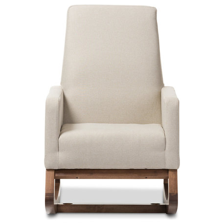 Yashiya Retro Fabric Upholstered Rocking Chair, Light Beige