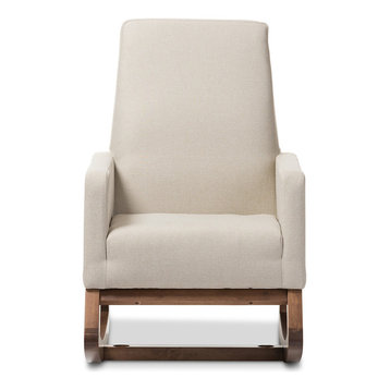 Yashiya Retro Fabric Upholstered Rocking Chair, Light Beige