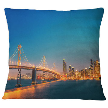 Illuminated San Francisco Skyline Cityscape Throw Pillow, 18"x18"
