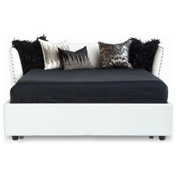 Modern Vitali White Microfiber Leather Platform Cal King Bed by Zuri Furniture