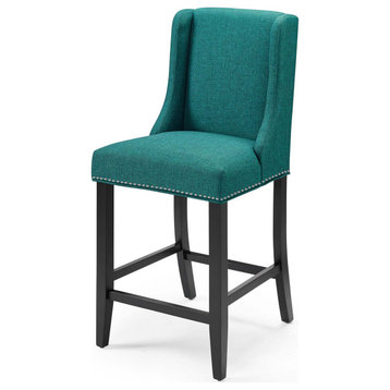 Counter Stool Chair, Fabric, Wood, Teal Blue, Modern, Bar Cafe Bistro Restaurant