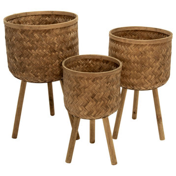3-Piece Set Bamboo Planters Brown
