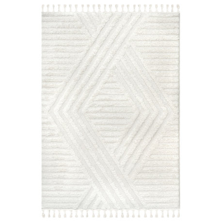 Nuloom Risette Geometric Shag Tassel Area Rug, Ivory 9'x12'