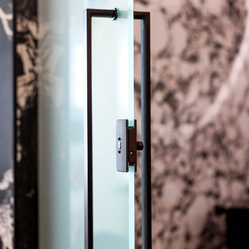 Matte Black Glass Shower Door Pull with Privacy Lock
