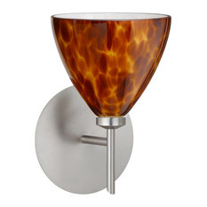 Mia 1 Light Wall Sconce, Satin Nickel, LED, Amber Cloud Glass