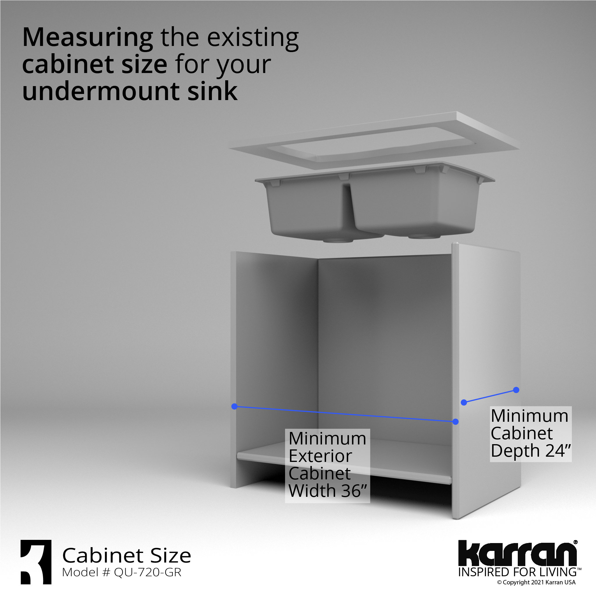 Karran Undermount Quartz 33" 50/50 Double Bowl Kitchen Sink Kit, Grey