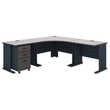 Series A 84"x84" Corner Desk With Mobile File Cabinet, Slate, White Spectrum