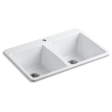Kohler Deerfield 33" X 22" X 9-5/8" Top-Mount Double-Equal Kitchen Sink, White