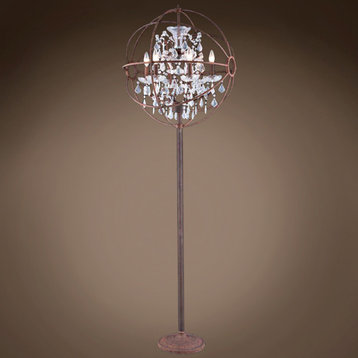 Foucault'S Orb 6 Lt 24" Rustic Iron Floor Lamp W/Swarovski Crystal & Led Bulb