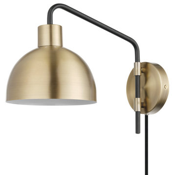 Dimitri 1-Light Antique Brass Plug-In or Hardwire Wall Sconce On/Off Switch