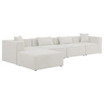 Meridian Furniture - Cube Upholstered Modular Sectional, Cream, 5-Piece: 2 Armless Chair, 2 Corner Chair, 1 Ottoman, Linen Texured Fabric - Treat yourself to some long overdue "me time" when you're seated on this Cube 5-Piece Modular Sectional. This beautiful modular unit is both eye-catching and elegant, features durable linen textured upholstery in a soft cream color that meshes well with nearly any existing color scheme. Pair this modular Sectional with other items in the same collection to create an unlimited number of combinations and enjoy the custom seating arrangement of your dreams. Latches underneath make it easy to attach pieces to one another.