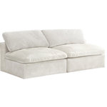 Meridian Furniture - Cozy Velvet Upholstered Comfort Modular Armless Sofa, Cream - Bring home this Cozy armless sofa for a fresh new look. Embrace casual elegance with this Cozy velvet cloud-like comfort modular fiber-filled seating option. Handsome from all angles, this piece features soft cream velvet upholstery to make it an easy fit in any room. This modular piece can be combined with other items in the Cozy collection to create a seating group of your dreams. The cushions on this piece are exceptionally comfortableand filled with fiber for luxury that you deserve as you rest and relax.