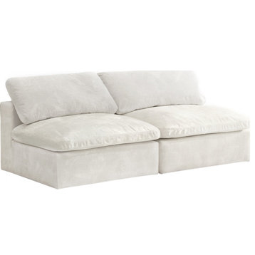 Cozy Velvet Upholstered Comfort Modular Armless Sofa, Cream