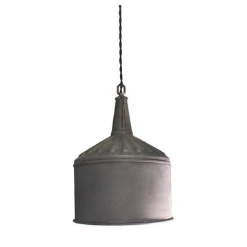 Large steel funnel pendant light, Aged Zinc