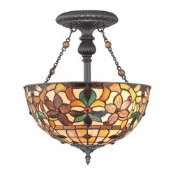 Quoizel TF878SVB Kami Small Semi Flush Mount 2-Light Tiffany Lamp with 348 Piece - Flush-mount Ceiling Lighting
