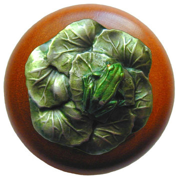 Leap-Frog Cherry Wood Knob, Hand-Tinted Pewter