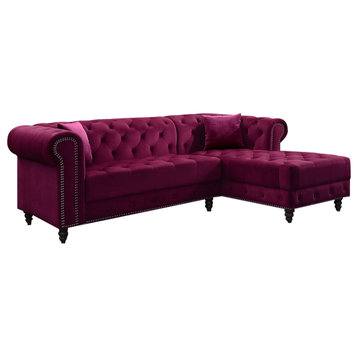 Adnelis Sectional Sofa With 2 Pillows, Red Velvet