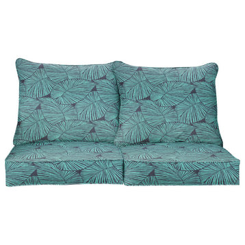 Sorra Home Blue Tropical Indoor/Outdoor Pillow and Cushion Loveseat Set, 25x25x5