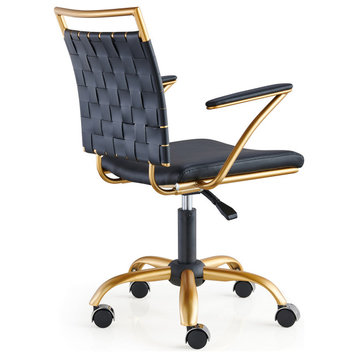 LUXMOD Classy Goldtone Adjustable Swivel Ergonomic Desk Chair, Black