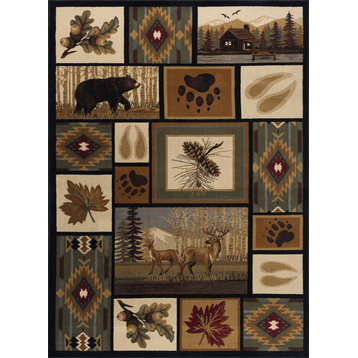 Northern Wildlife Novelty Lodge Pattern Multicolor Rectangle Area Rug, 5'x7'