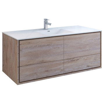 Fresca Catania 60" Wall Hung Integrated Single Sink Bathroom Cabinet in Natural