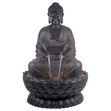 53" Tall Outdoor Buddha Zen Water Fountain With LED Lights
