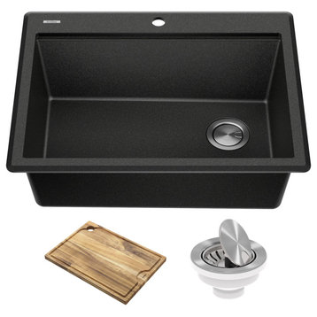 KRAUS Bellucci Workstation 28" Drop-In Granite Composite Kitchen Sink, Black