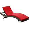 Modern Patio Furniture Peer Chaise, Brown With Red Cushions