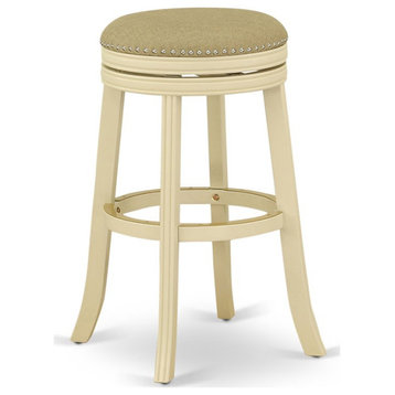 East West Furniture Devers 30" Wood Swivel Backless Bar Stool in Linen White