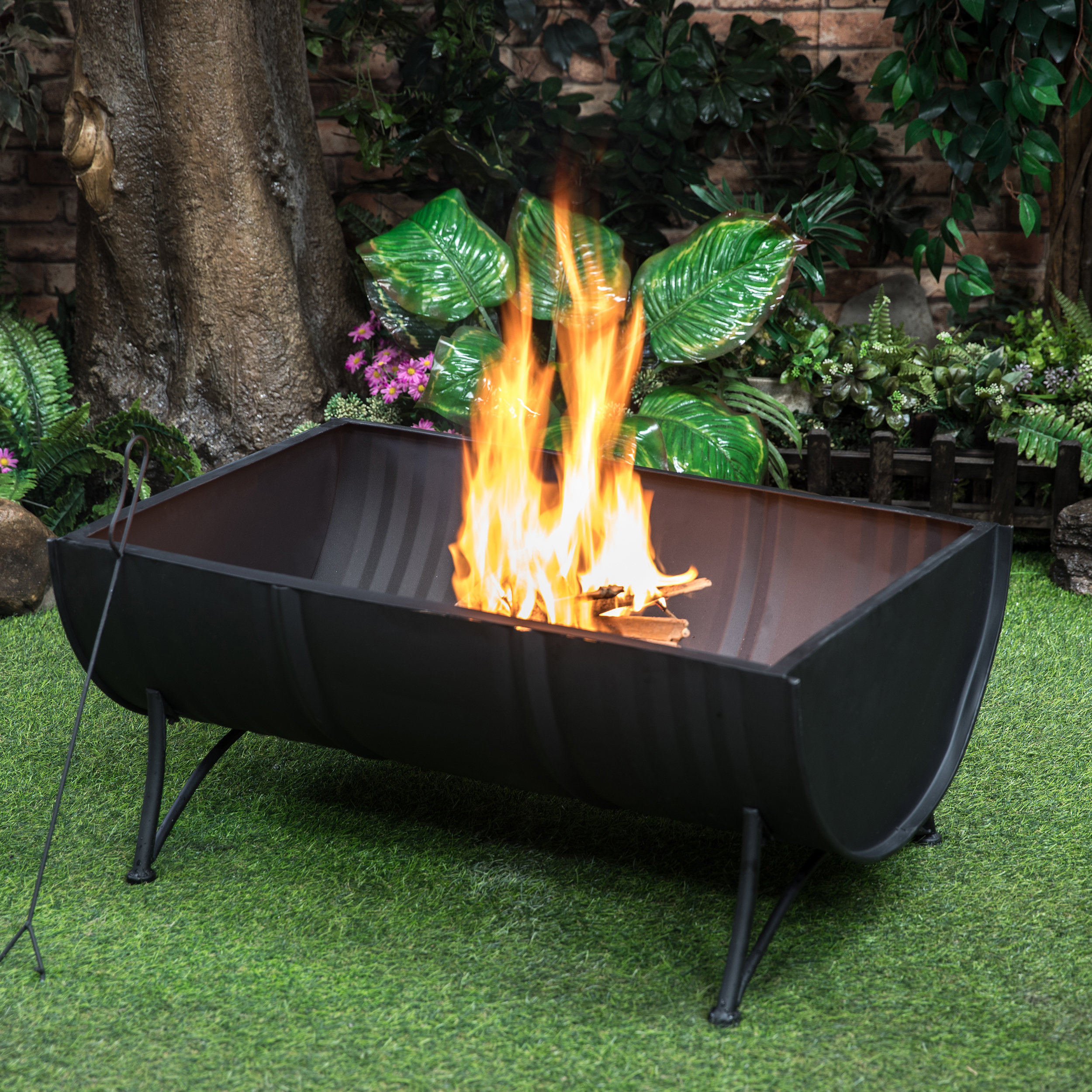 35" Rectangular Outdoor Metal Woodburning Barrel Firepit - Industrial ...