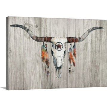 "Longhorn on Wood" Wrapped Canvas Art Print, 48"x32"x1.5"