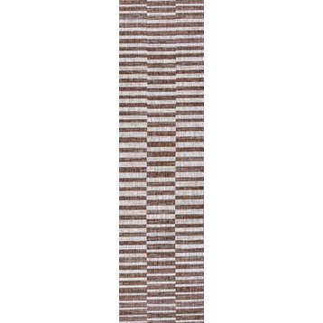 Sukie Modern Offset Stripe Indoor/Outdoor Area Rug, Brown/Beige, 2'2"x10'