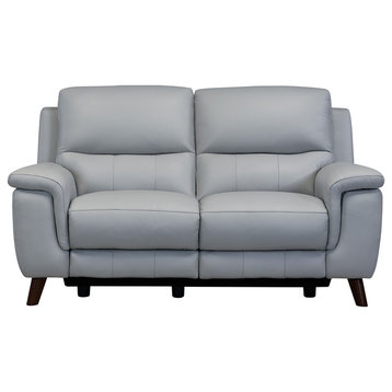 Lizette Loveseat, Dark Brown Wood Finish and Dove Gray Genuine Leather