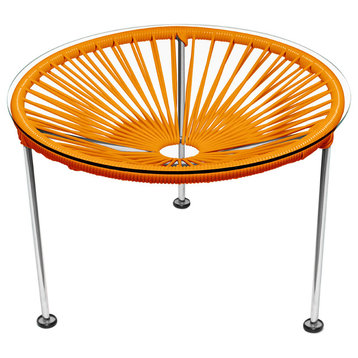 Zicatela Indoor/Outdoor Handmade Side Table, Orange Weave, Chrome Frame