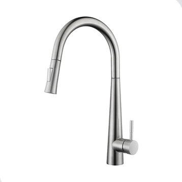 Single Handle High Arc Pull Out Kitchen Faucet in Brushed Nickel Finish
