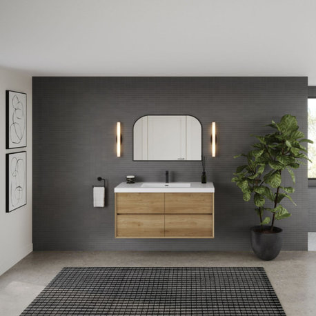 The SLIM Bathroom Vanity, White Oak, 48", Single Sink, Wall Mount