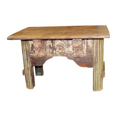 Mogul Interior - Consigned Antique Indian End Table Hand Carved Stools Vintage Small Wooden Bench - Coffee Tables