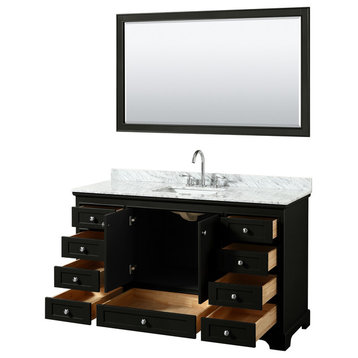 60" Single Vanity,Dark Espresso,White Carrara Marble Top,Sink,58" Mirror