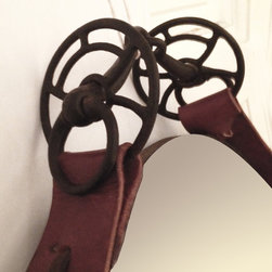 Leather Equestrian Bridle Mirror with Antique Circa 1800 Bit (Detail) - Wall Mirrors