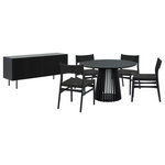 Armen Living - Pasadena Erie 6-Piece Round Dining Set, Buffet Black Oak/Paper Cord Chairs - Transform your indoor dining space with the Pasadena Erie 6 Piece Dining Set from Armen Living. This contemporary dining set features: 1 round Pasadena table with a solid wood base and concrete bottom for added stability, 1 Pasadena 4 Door Wood Buffet Cabinet with Black Oak Finish, and 4 Erie chairs constructed with solid wood frames and woven paper cord. The Danish and mid-century modern influences shine through in the sleek design that combines functionality with artistic flair. As versatile furniture pieces, these dining chairs transcend their traditional role, doubling as smart accent chairs or chic additions to your vanity. The ergonomic design ensures comfort during meals, providing both flexible support and style, while the open back and paper cord create a chair with unparalleled breathability. The 47-inch Round Pasadena Table is a chic and versatile addition that effortlessly blends style and functionality in your indoor living spaces. Crafted with meticulous attention to detail, the round shape of the table adds a touch of modern elegance to any space. This cohesion serves to enhance the clean, simple aesthetic of this set, which is sure to create a focal point in any room. Perfect for intimate dinners or casual family meals, this 6-piece set is designed for those who appreciate a blend of form and function. Perfectly suited for the dining room, the buffet is a seamless blend of form and utility. The four-door design opens to reveal two levels of shelves. Two matching wooden shelves are included, offering an elegant display area for showcasing your cherished dinnerware or decorative items. The shelves are adjustable to 3 available heights. The Pasadena Buffet transcends its traditional role in the dining room, seamlessly fitting into various spaces in your home. Use it as a stylish sideboard, an entry cabinet that welcomes guests with its polished charm, or a versatile storage cabinet in the kitchen. Elevate your dining experience with the Pasadena Erie dining table set. This dining set is available in multiple color variations including: a black oak finish with black chairs and buffet, and a walnut tabletop with complementary black finish on the base, chairs, and buffet.