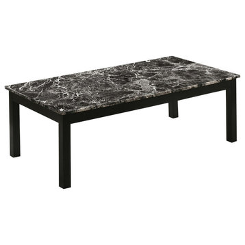 3-Piece Coffee Table and End Table Set, Fauxmarble Surface, Black Motif