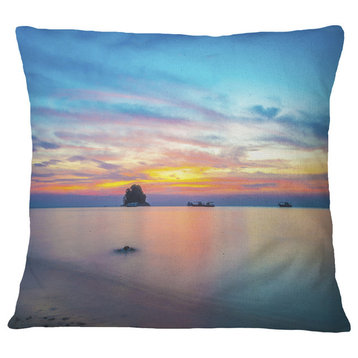 Bluish Calm Sunset And Seashore Seashore Throw Pillow, 16"x16"