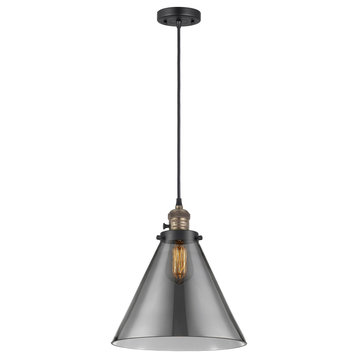 Cone Mini Pendant With Switch, Black Antique Brass, Plated Smoke