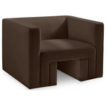Meridian Furniture - Henson Velvet Upholstered Chair, Brown - Spice up your living room or den with this Henson velvet chair. This handsome chair has a boxy design that suits any contemporary room with ease. It's covered in rich brown velvet that's luxuriously soft to the touch and against the body, making it everyone's favorite seat. The solid wood frame of this modern sofa adds durability, resilience, and long-lasting enjoyment to this chair, making it look right at home in your up-to-the-minute space.