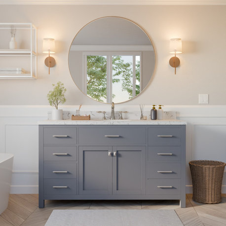 Caroline 60" Single Bath Vanity, Gray, Cultured Top and Round Sink