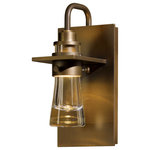 Hubbardton Forge - Erlenmeyer Small Outdoor Sconce, Coastal Bronze Finish, Clear Glass - Inspired by the flat-bottomed Erlenmeyer flask, our outdoor sconce provides the catalyst for your design chemistry. The thick, clear blown-glass flask is encircled by a metal collar which is in turn, embedded in a metal plate.