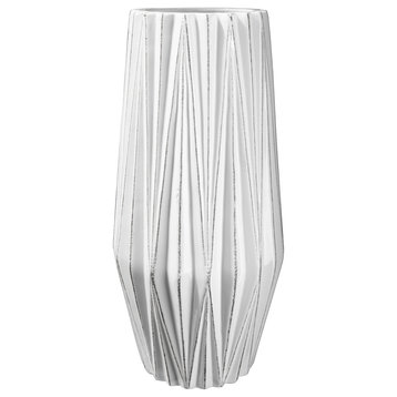 Ceramic Vase with Embossed Spike Design Body Gloss White Finish, Small
